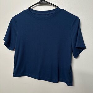 SHEIN Navy Ribbed Short Sleeve Cropped Tee